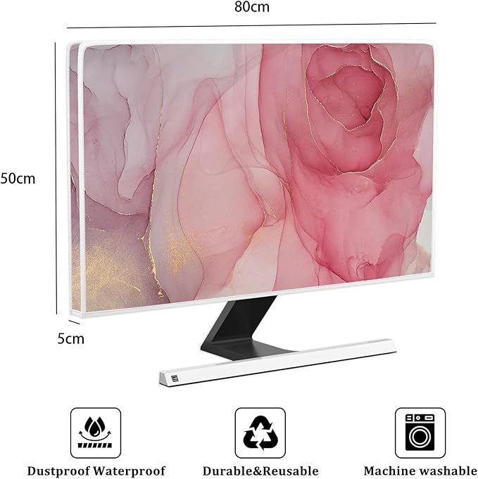 Baocicco Abstract Television Cover with Pink Marble Design 32 Inch Full Body Covers for TV Screen Panel Case Weatherproof Waterproof TV Screen Cover Sleeve Compatible with LED LCD OLED TVs Desktop
