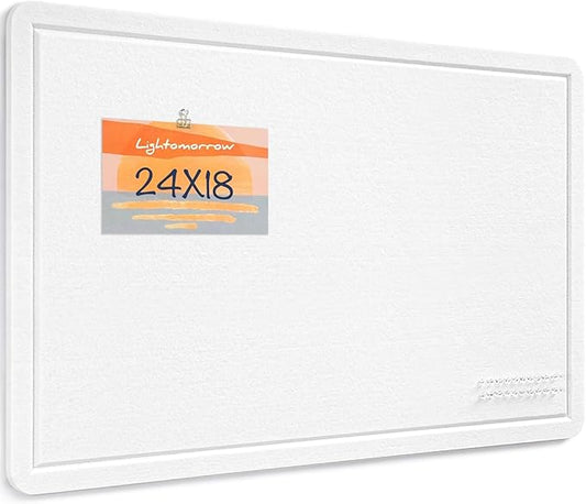 Bulletin Board, 24 x 18 inches Felt Board Decorative Pin Board, Vision Board Cork Board Alternative for Wall, Foldable Photo Board Self-Adhesive Vision Board with 20 Pushpins - White