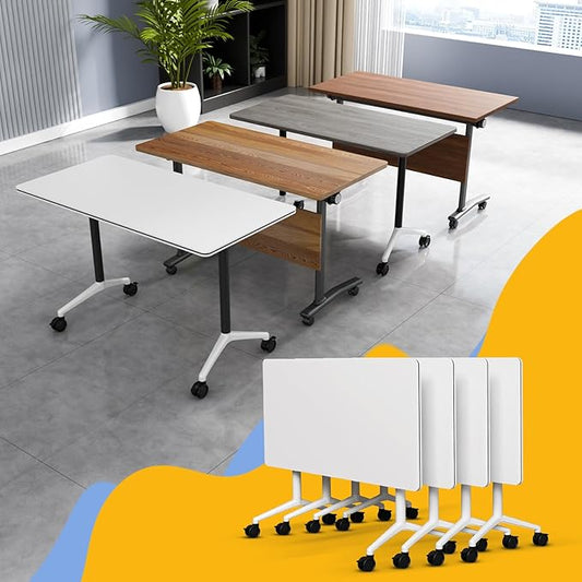Conference Table Flip Top Mobile Conference Room Tables,Folding Conference Table with Wheels,Large Meeting Training Seminar Table Saving Space for Office Classroom (4, White, 70.8'')