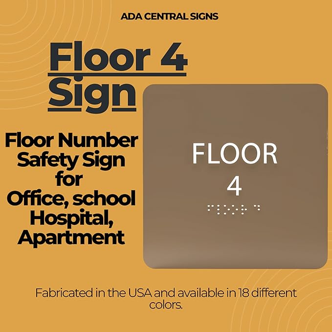 Black ADA Floor 4 Sign with Braille – Made from Durable Acrylic and Ready to Mount