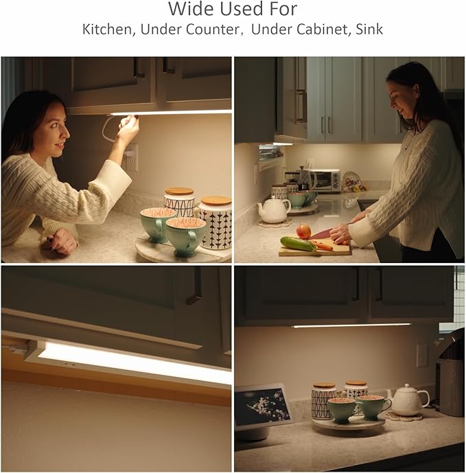 Leetdud LED Under Cabinet Lighting Hardwired or Plug in, 32 Inch 16W, Dimmable 5 Color 2700K/3000K/3500K/4000K/5000K, Linkable Eyes Care Design Counter Lights for Kitchen, Sink, ETL Listed, White