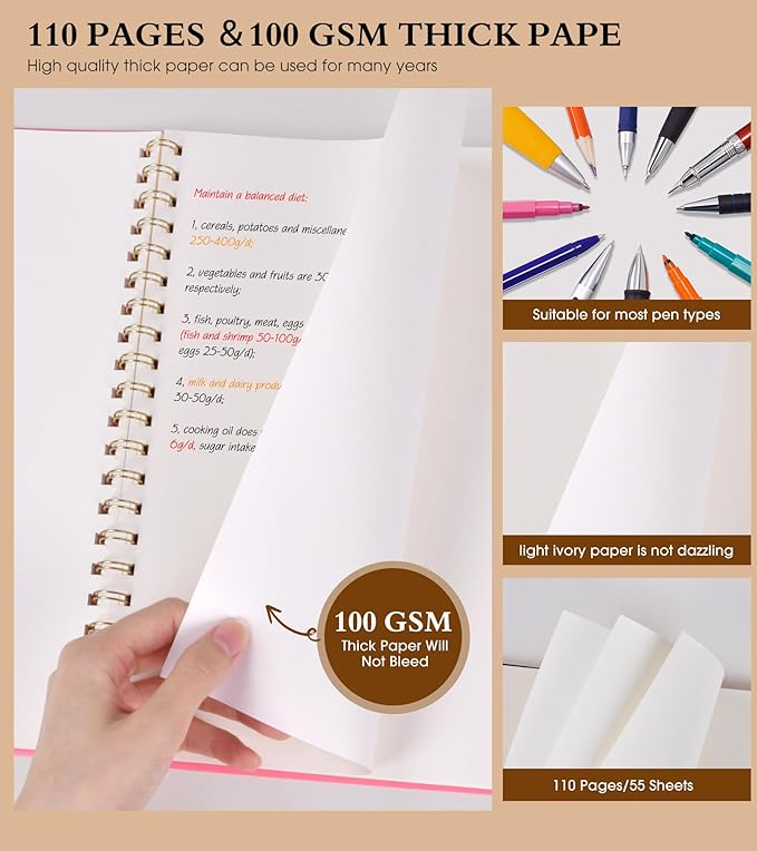 UEBZFOCS Blank Spiral Notebook Journal — 8.5×11 in (A4), Pink