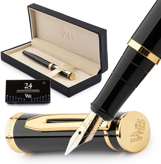 Wordsworth & Black Fountain Pen Set (Black, 24 Pack)