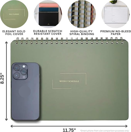Merely Home | Durable & Sleek | Undated Daily and Weekly Planner | 8.25" x 11.75" | To Do List Notebook for Work | Simple Design | Multiple Layouts | Planner and Notebook in One (Rust, Weekly Schedule - Landscape)