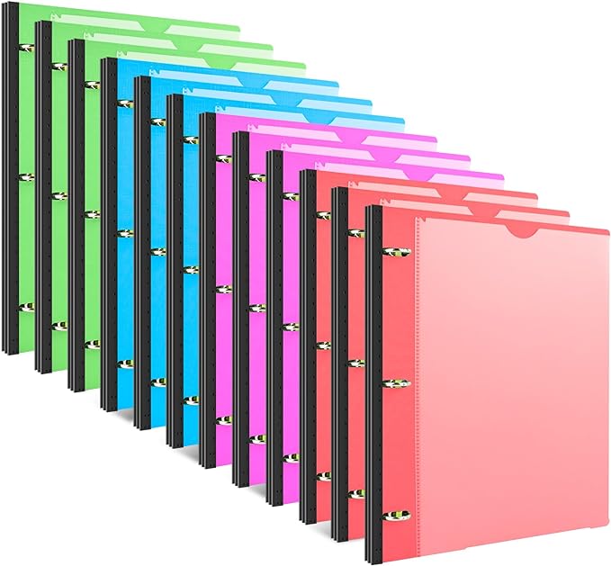 INFUN Telescoping 3 Ring Binder - 12 PCS, Flexible Round Binder with Customizable Front Cover and Clear Catalog Pocket, Holds 8.5x11 inch Paper