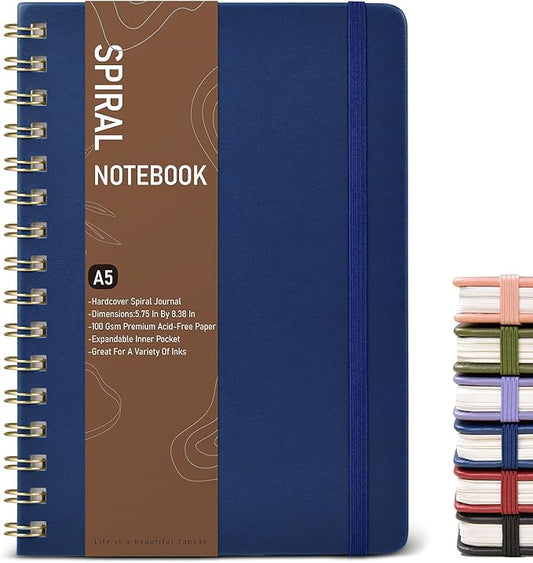 Office Prime Graph Spiral Notebook — A5, 5.75×8.38 in, 150 Pages, Navy Blue