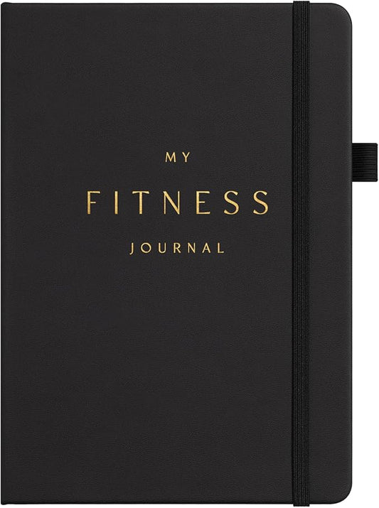 &And Per Se Fitness Workout Journal for Men & Women, Workout Log Book Planner with Daily Diet, Gym Exercise & Training Trackers - Undated, A5 Size, Leather Hardcover (Black)