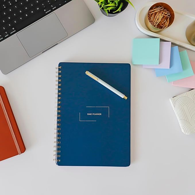Merely Home Undated Daily Planner | 8.25” x 11.75” To Do List Notebook | Work Productivity ADHD Organizer | Men and Women Planner | College Supplies | Navy | Portrait Layout