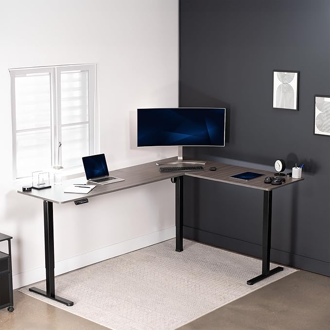 VIVO Electric Corner 84 x 63 inch L-Shaped Standing Desk (Gray, 84x63inch)