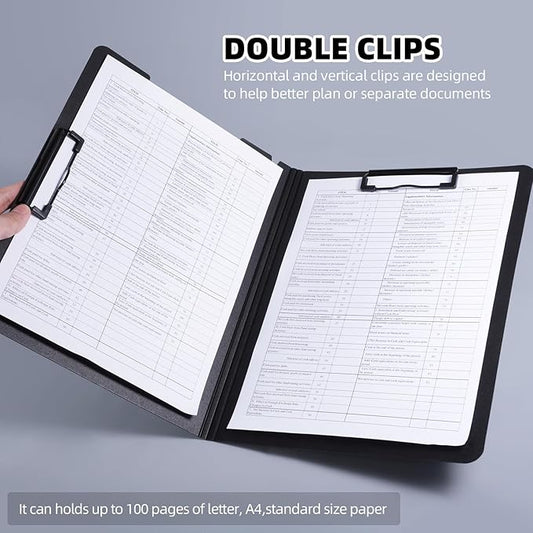 FRETONBA Clipboard Folder, A4 Foldable Clipboard with Horizontal and Vertical Double Metal Clips, 360 Degree Foldable Binder Clipboards with Pen Holder, File Cover Work Folder Clipboards, Green