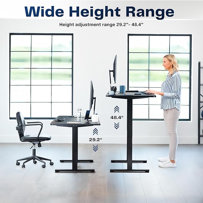 VIVO Electric 55 x 28 in Standing Desk, Memory Height Adjustment, 1B Series, Holds 220 lbs, One-Piece Light Wood Top, Black Frame, DESK-KIT-1B55C