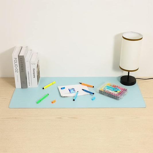Wolaile Faux Leather Desk Pad Blotter,Waterproof Non-Slip Writing Desk Mat for Kids,36x17 in Desktop Protector Large Mouse Pad,Light Blue Office Home Table Cover