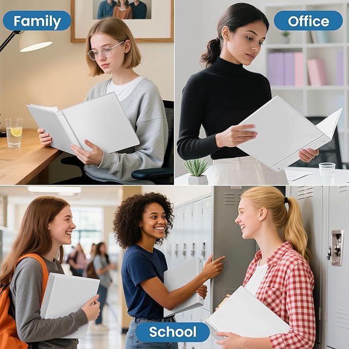 SUNEE 3 Inch Binders 3 Ring 12 Pack, Large Clear View Binders Bulk Three Ring PVC-Free (Fit 8.5x11 Inches) for School or Office Supplies, White