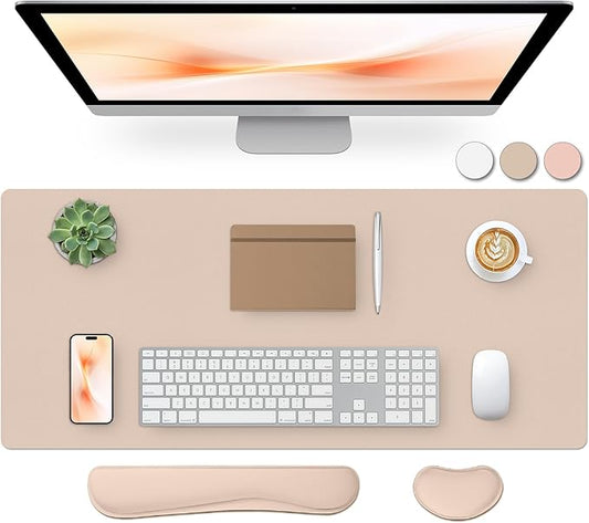 Bloss Leather Desk Pad and Keyboard Wrist Rest (Beige, 35.4×15.7Inches)
