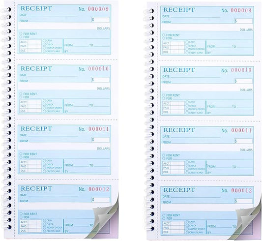 2 Packs Receipt Book with Carbon Copies,Money and Rent Receipt Book,3-Part Carbonless,5.31" x 11.22",100 Sets per Book
