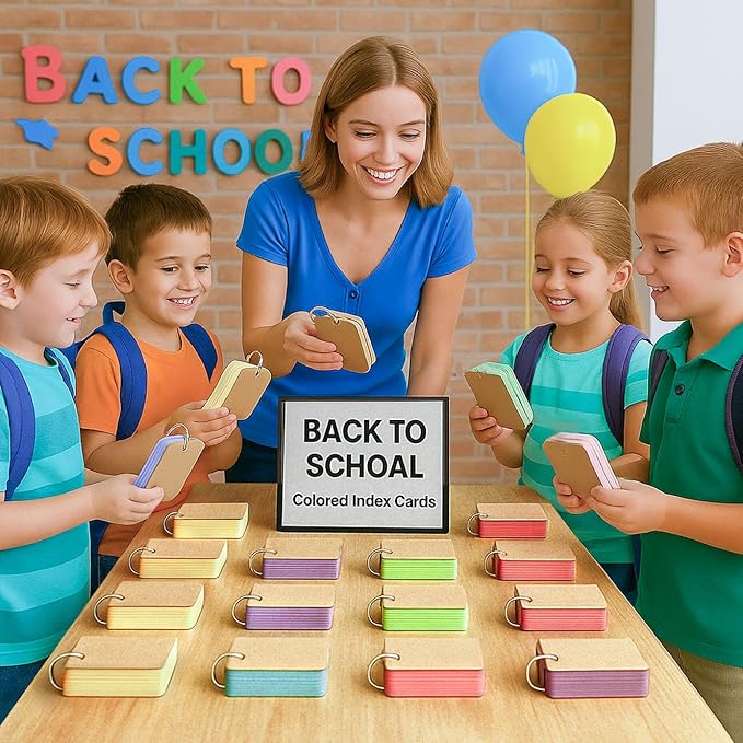 Koogel 300PCS Flash Cards with Key Ring, Colored Index Cards for School, 2.2 x 3.5 Inch, Small Portable Notecard for Studying Nursing Classroom Office Home Note Taking To Do List Essentials, 6 Colors