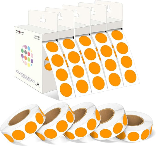 PARLAIM 3/4 Inch Roll Color Coding Labels,10000 per 10 Rolls Round Permanent Adhesive Color Coding Circle Dot Stickers for Office Home (Orange)