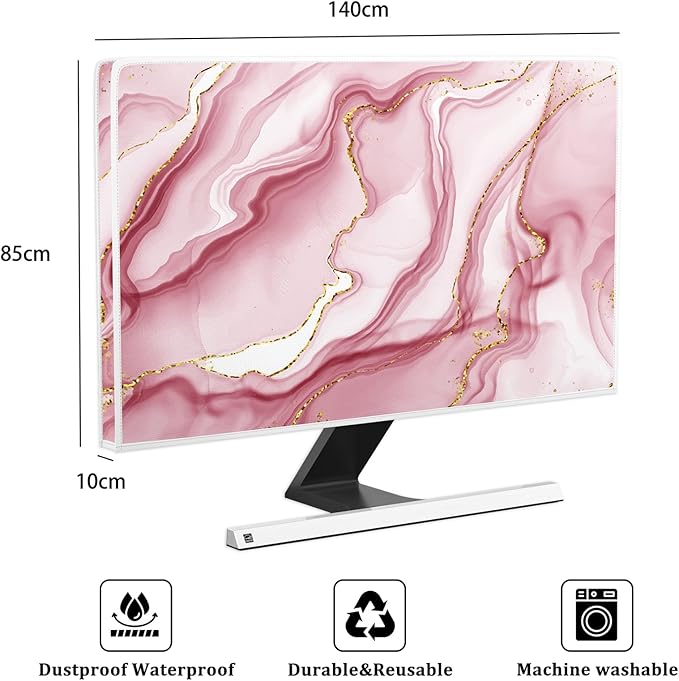 Baocicco Gold Pink Marble Waterproof TV Display Screen Cover 58, 59, 60 Inch TV Accessories Laptop TVs LCD Screen Decoration for Tablet Anti-Static Dustproof Protective for Home Office
