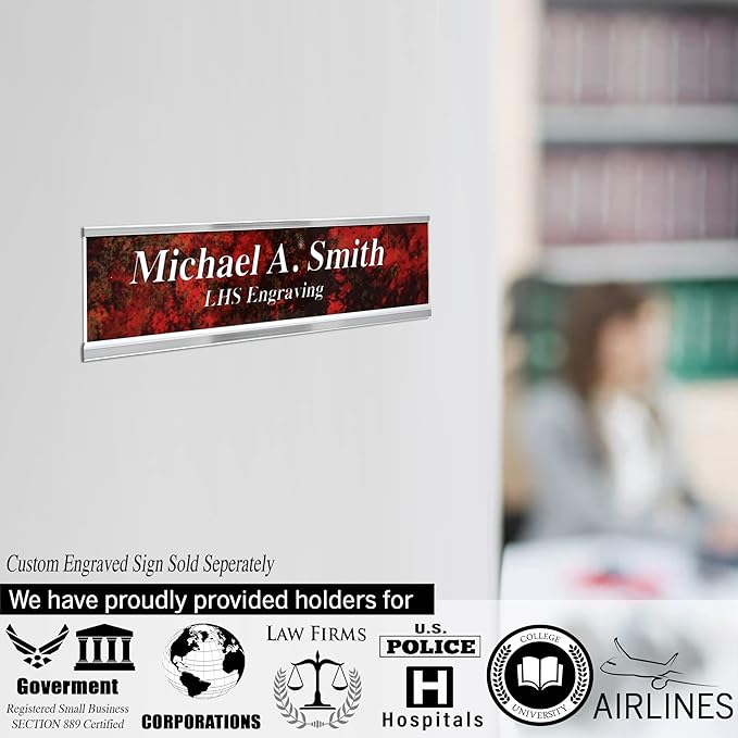 Custom Name Plate with Choice of Mounting for Walls, Doors, Cubicles, Hanging and More - Personalized Rustico Granite Plastic Gold Letters - USA Made 2x12 - S7