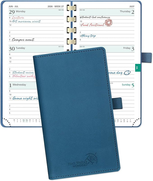 POPRUN 2026 Pocket Planner (Slim Size 3.5" x 6.5") Weekly... (Sky Blue)