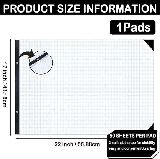 gisgfim Large Engineering Graph Paper Pad 22x 17 Landscape 4 X 4 Blue Grid Pad Giant Drafting Sketching Paper Blueprint Grid-Based Graphing for Engineer Designer Architect Draftsman Rolled Delivery