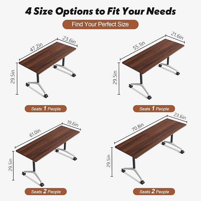 Goakwwuz Conference Room Table, Folding Conference Tables,Thicken Grey Tabletop,Flip Top Wooden Seminar Meeting Room Table for Conference Room Offices (6, Walnut, 55.1”)
