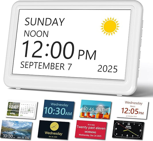 Mesqool Digital Clock for Seniors with Date & Day, 7" Large Display Calendar Alarm Clock with 20 Alarms and 20 Reminders, Morning & Afternoon Time Display, Easy to Read Bedside Clock for Elderly