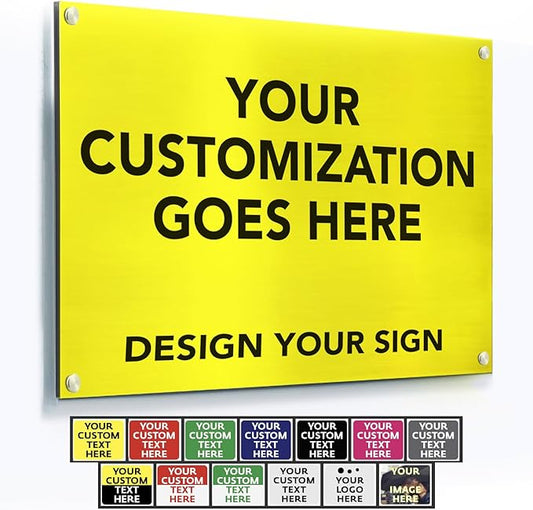 Custom Metal Signs, Personalized Aluminum, Customized Safety, Business Signs - Waterproof, White Aluminum (Yellow Background, 14x10 In)