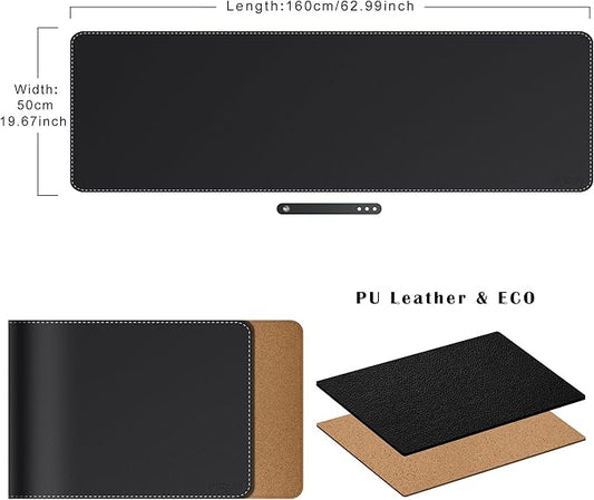 Mydours Extra Long 63" x 19.7" Desk Mat for Professionals - Cork Backing & PU Leather Surface, Waterproof Computer Desk Protector with Gaming-Friendly Texture, Ideal for Keyboards, Office Accessories