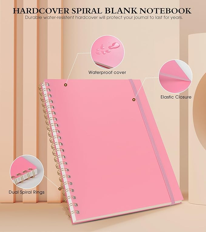 UEBZFOCS Blank Spiral Notebook Journal — 8.5×11 in (A4), Pink