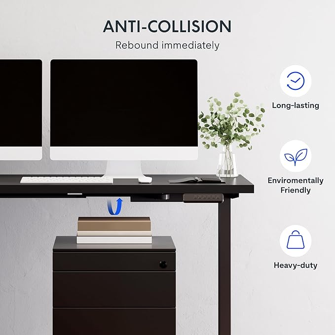 FLEXISPOT L Shaped Standing Desk, 71 x 63 Inch Electric Height Adjustable Corner Desk, Sit Stand Computer Workstation, Preset Controller, Home Office, Black Frame with Black Top, Black Drawer