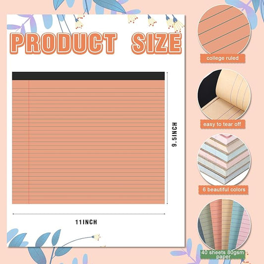 Lincia 6 Pcs 11" x 9.5" Legal Pads College Ruled Notepad Landscape Notebook Horizontal Lined Notebook 80 Gsm Assorted Colors Paper Pastel Writing Pads for School Office, 40 Sheet (Slate Gray)