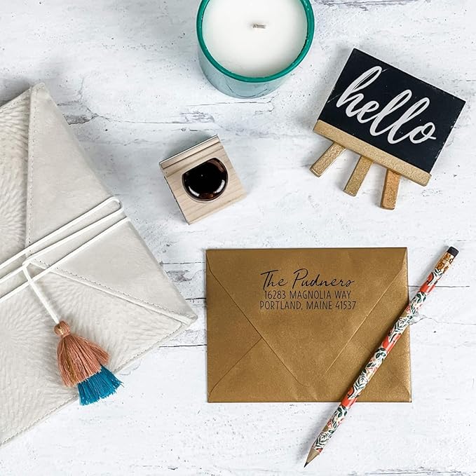 Self Inking Modern Address Stamps | Custom Return Address Stamper (Relaxed Script, Xtra Wide)