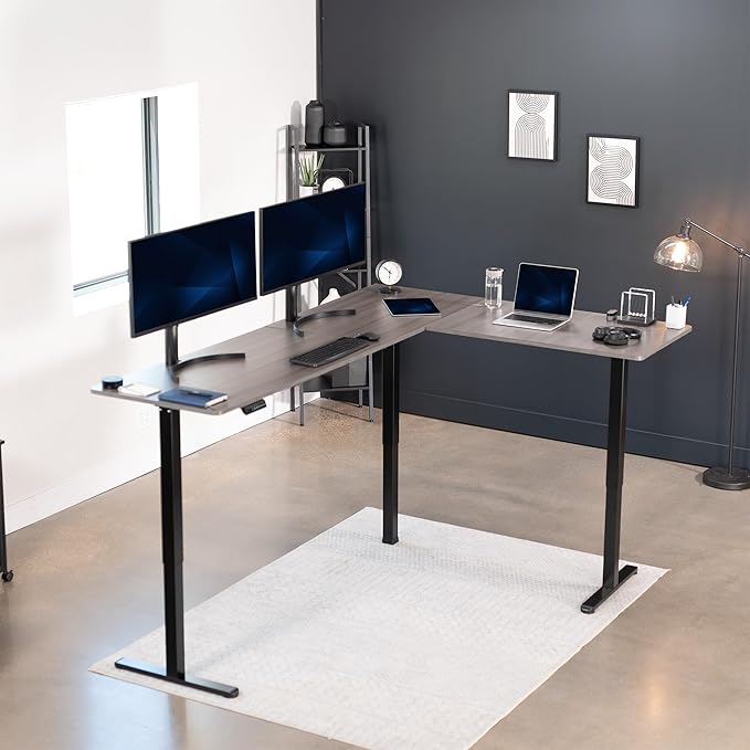 VIVO Electric Corner 84 x 63 inch L-Shaped Standing Desk (Gray, 84x63inch)