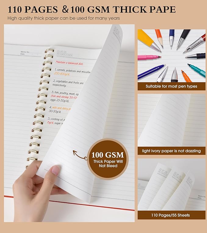 Spiral Notebook Journal 8.5” x 11”, A4 Large Notebooks for Women Men, College Ruled Lined Journal, 100 GSM Paper, Hardcover Spiral Bound Journals for Work School Writing Note Taking Business, Red