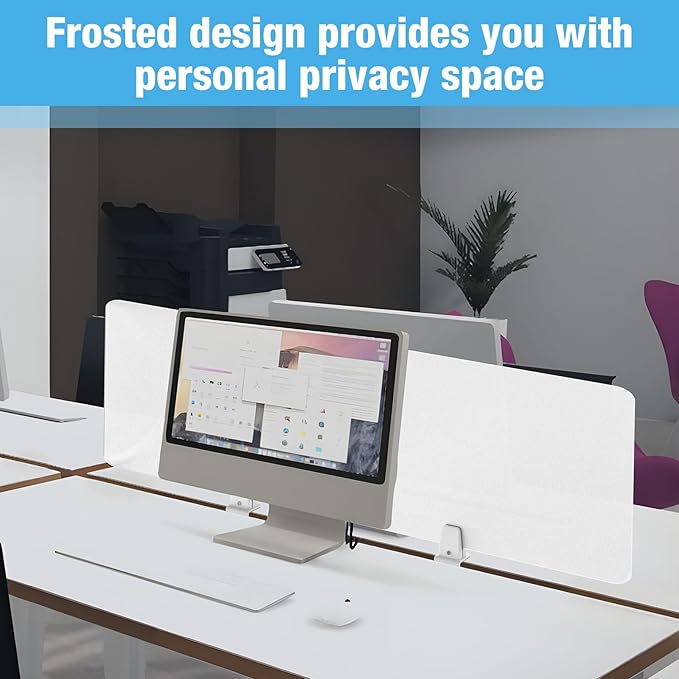 Desk Divider 4 Pcs Desk Privacy Panel 47.2''L x 15.8W'' Office Partitions Frosted Acrylic Panel Pack of 4 Desk Divider Partition with Adjustable Universal Base