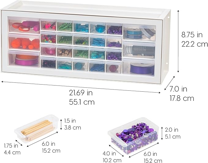 IRIS USA Plastic Drawer Storage Organizer, 26-Drawer Teacher Toolbox Bead Small Parts Organizer Cabinet for Hardware Crafts Nuts Bolts Tools Sticker Home Business Scrapbook Art Hobby Garage - White