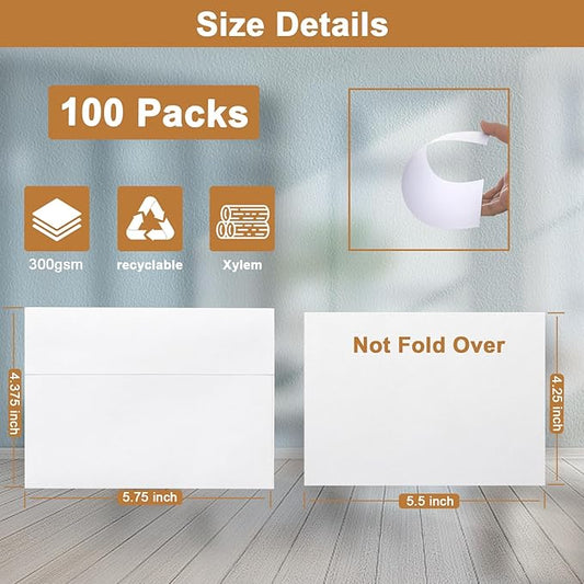 Silunkia 100 Packs White Note Cards and Envelopes 4.25 x 5.5 Heavyweight Flat Cardstock and A2 Envelopes Printable Self Seal for Greeting Cards, Thank You Notes, Baby Showers