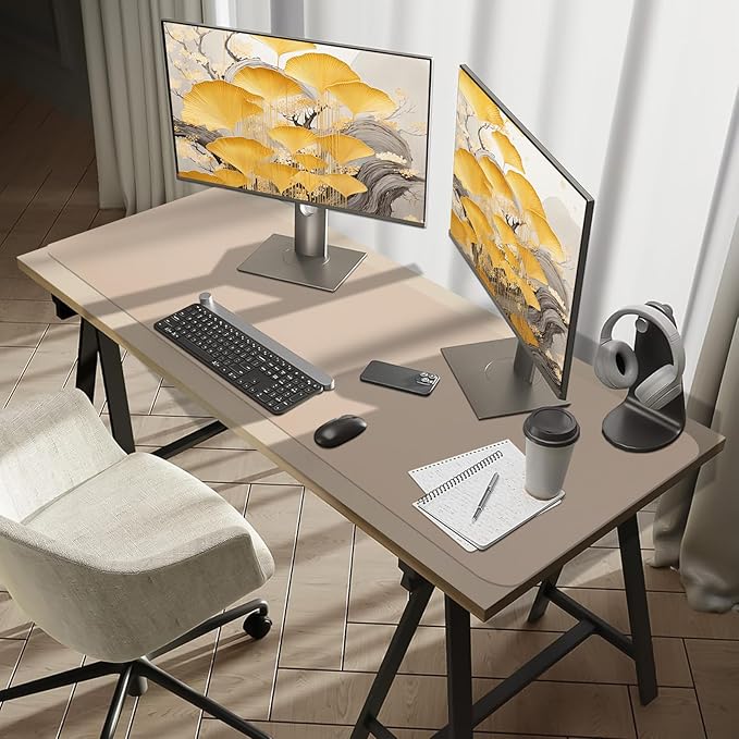 Bloss Extra Large Leather Desk Mat — Beige