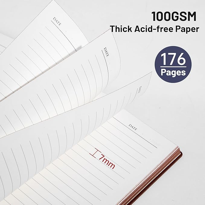 CAGIE Lined Journal Notebook for Men & Women,176 Pages A5 Medium Size Softcover Leather Journals for Writing,Travel,Business,Work & School, 100 GSM Thick Paper (5.7'' x 8.3'') (Navy Blue)