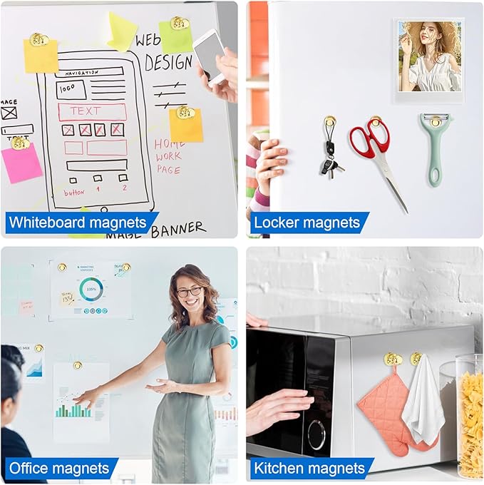 LOVIMAG Fridge Magnets 40Pcs Refrigerator Whiteboard Small Strong Magnet Classroom Kitchen Accessories Decorative Locker Set Decor Must Haves Office Calendar Refrigerador Magnetic Cute Crafts Gold