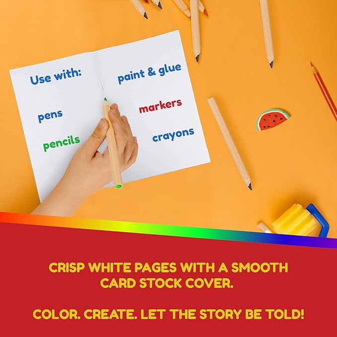 Hygloss Blank Books - Bulk 10 Pack – 5.5" x 8.5" A5 Assorted Colors – Paperback Blank Books for Kids to Write Stories, Doodle Art – Plain Drawing Sketchbook, Unlined Journal, Notebook Without Lines
