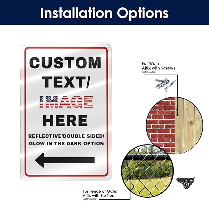 Custom Sign Left or Right Arrow, Glow in the Dark/Reflective Option, Personalized Metal Address Plaque, Customize for Business Logo, Office, Home, Yard, Outdoor 12''x8''