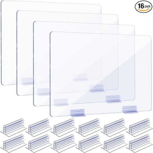 Weysat 12 Pcs Counter Desk Acrylic Panels Holder and 4 Pcs Acrylic Desk Divider Partition for Business, Office, School 24 x 16 Inches, Fasten Panels from (1/8 to 1/4) Inch Thick