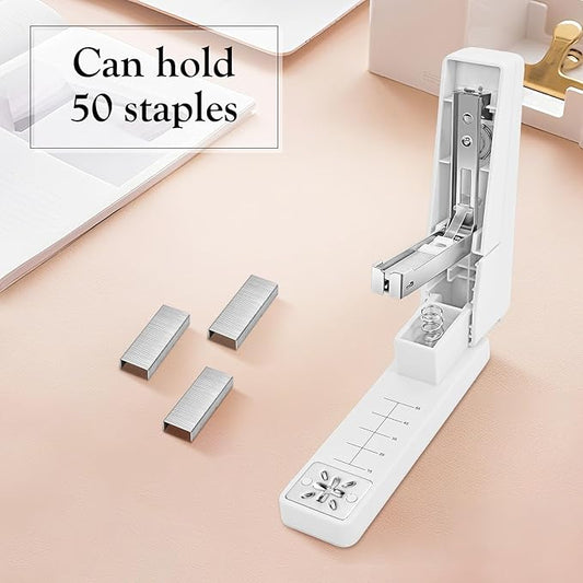 Swing-Arm Swivel Stapler - 20 Sheets Capacity, 360 Degree Rotate Desk Stapler with 100 Staples - Non-Slip Office Stapler, White