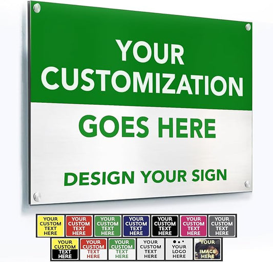 SPEEDYORDERS Custom Outdoor Metal Signs, Personalized Aluminum Signs, Customized Safety Signs, Metal Business Signs, Waterproof Outdoor Business Signs, White Aluminum (Green & White, 12x8 In)