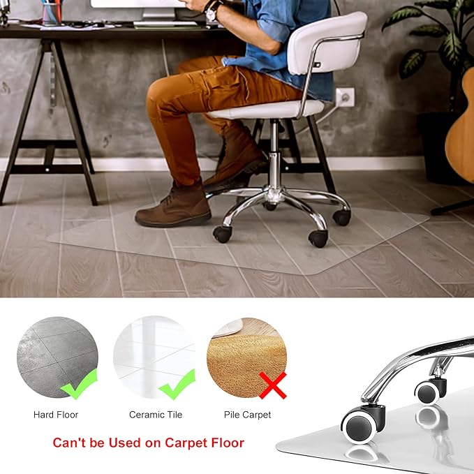 Kuyal Clear Chair Mat, Hard Floor Use, 48" x 36" Transparent Office Home Floor Protector mat Chairmats (48" x 36" Rectangle)