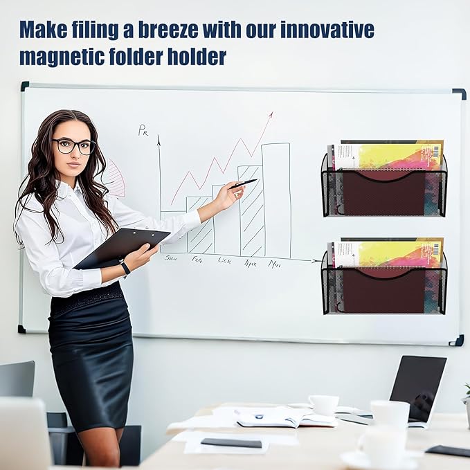 LQPAFZ Magnetic File Holder 1 Pockets File Folder Organizer, Office Hanging Magazine Rack for File Cabinets, Magnetic Paper Holder, No Drilling Mail Organizer for Refrigerator, Office