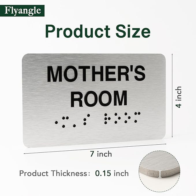 Mothers's Room Signs for Business and Office Sign, ADA Signs with Raised Text & Grade 2 Braille, Easy Installation with Adhesive Pad – Brushed Aluminum/Silver