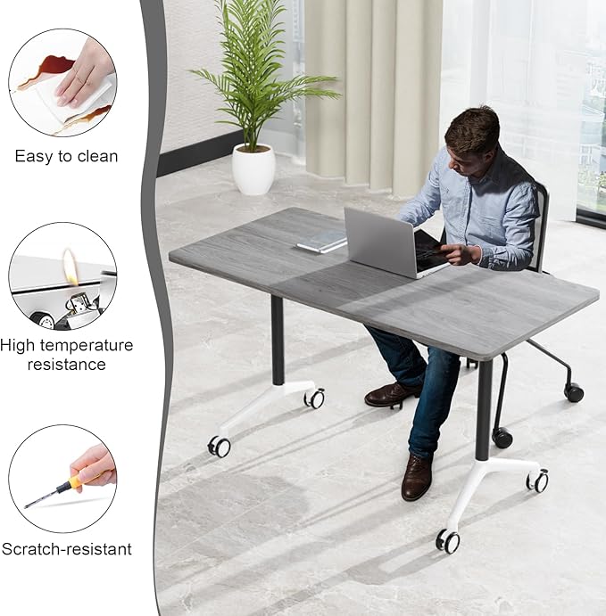 Conference Table,55.1''Folding Conference Room Table for 4-12 People,Mobile Flip Top MeetingTraining Table with Different Coulor and Styles for Offices, Classrooms,Meeting Room (6, 70.8''F)